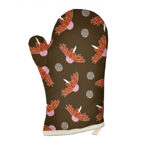 Oven Glove - Pink and Red Echinacea Flower Pattern