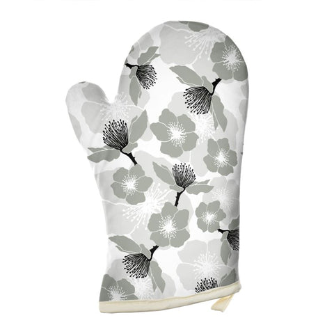 Oven Glove - Blackberry Floral Grey and White Pattern